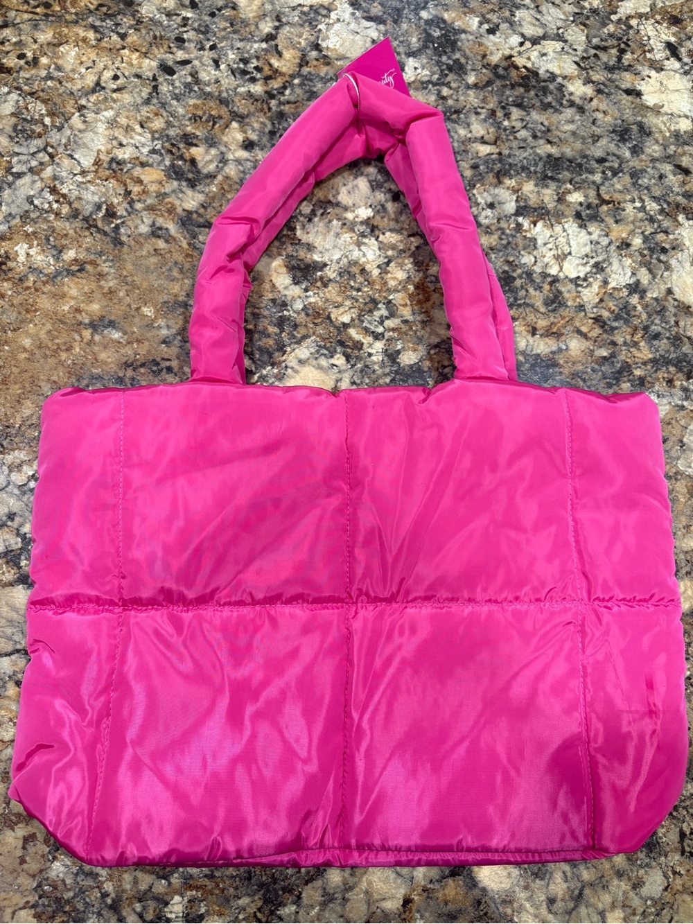 Padded Quilted Tote Bag — Bright Pink